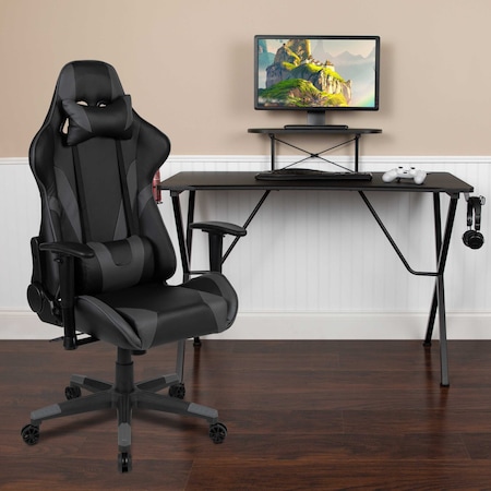 Flash Furniture Black Gaming Desk-Cup Holder/Reclining Chair Set BLN-X20RSG1031-GY-GG